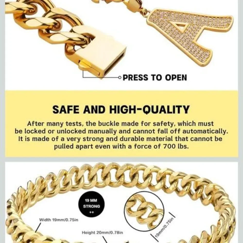 Gold Chain Dog Collar Personalized Letter Dog Necklace with Bling Zircons Metal